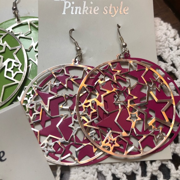 Big ✨ Stars ⭐️ Hoop Style Double layered Silver To - Picture 4 of 12